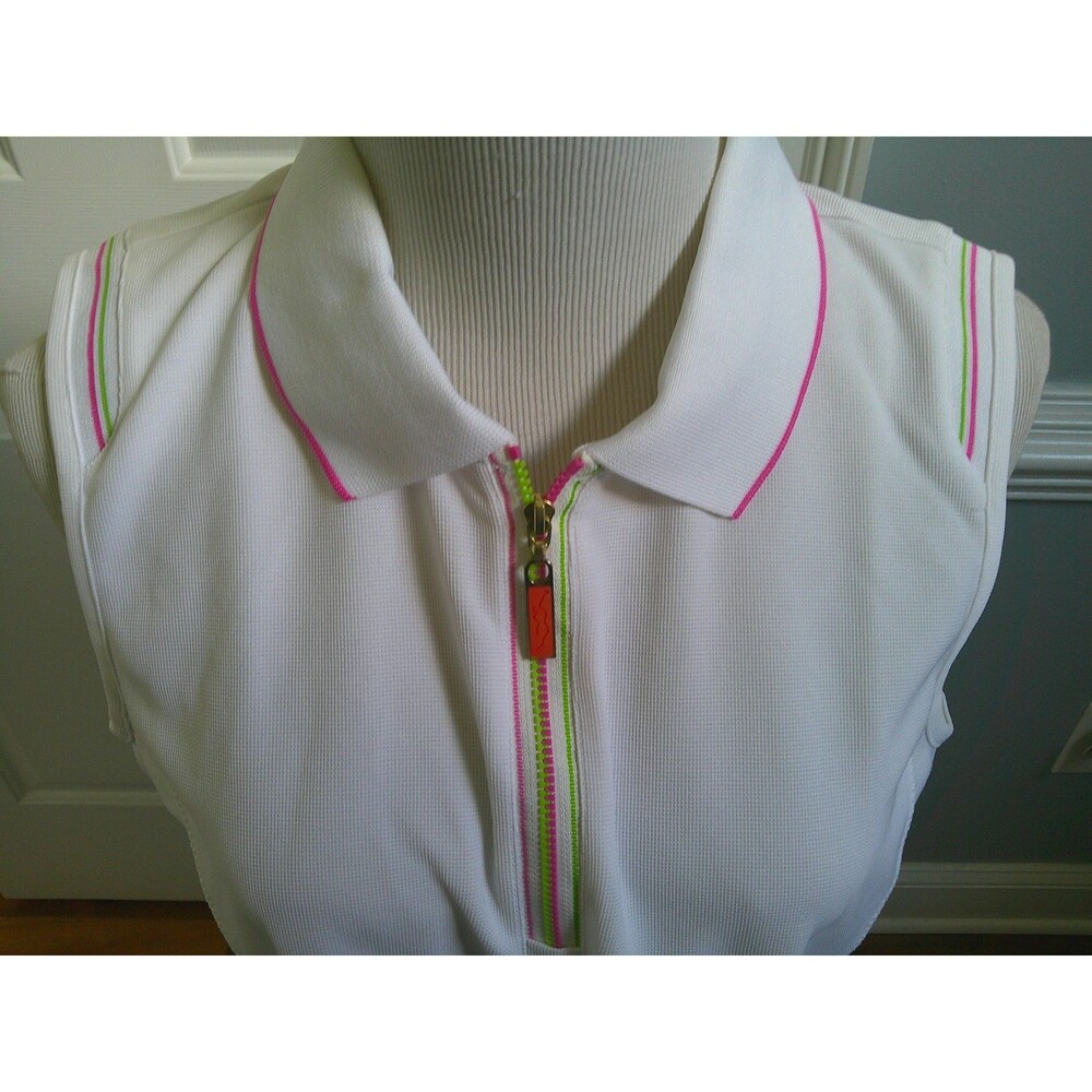 NEW EP Pro Tour Tech Golf Polo Shirt Women's Size L White Pink Sleeveless Zip
